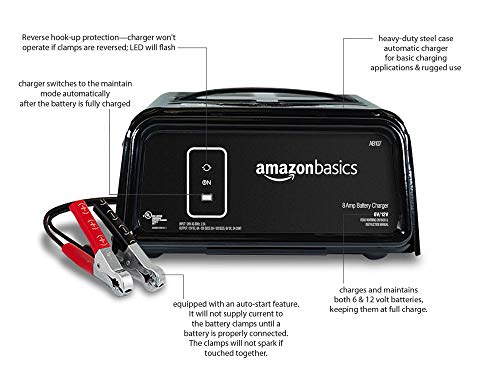 Amazon Basics 8 Amp Battery Charger For 6V And 12V Batteries With Auto Start And Reverse Protection #TOP4