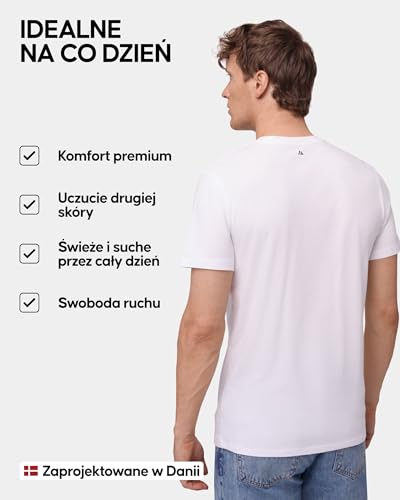 Koszulki męskie DANISH ENDURANCE, T-shirt z Bawełny Organicznej dla Mężczyzn, Wielopak, Krótki Rękaw, Miękka Mieszanka Premium, 2-Pak, V-Neck - Biały, M