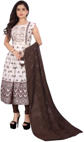 YOGIRAJ Ethenic Women's Regular Solid Straight Cotton Stitched Kurti with Chinon Dupatta