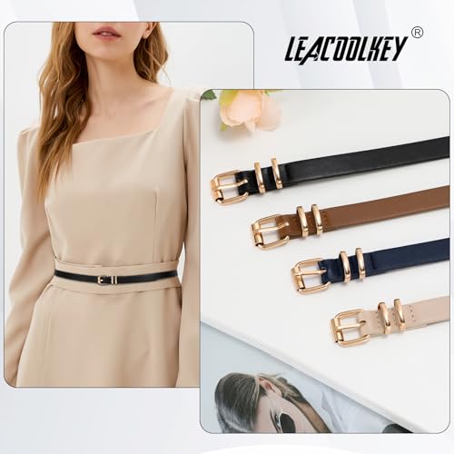 4 Pack Women Skinny Leather Belts for Dress with Gold Buckle Ladies Thin Waist Belt for Jeans Pants2