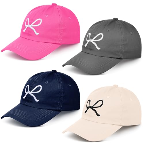 Image of Hercicy 4 Pack Bow Tie Baseball Cap for Women and Men Multicolor Trucker Hat Bulk Y2k Adjust Hat with Coquette Visor for Gift