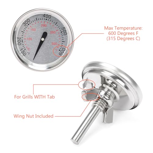 60540 67031 Grillthermometer-Ersatz für Weber Holzkohle, GS4 Spirit II & I 200/300, Q Serie, 7581- Präzise Temperaturanzeige für Weber Spirit E/S 210, 220, 310 Grill, Durchmesser 1-13/16 Zoll