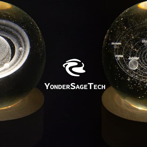 Image of 2.36 Inch 3D Galaxy Crystal Ball Night Light Lamp with Wooden Base, Warm Glow LED Mood Night Light, Gift for Boys, Girls, and Teens (Saturn)