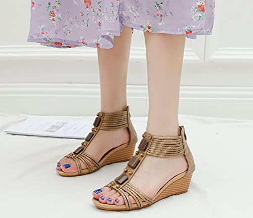 Women Wedge Sandals Summer Bohemian Roman High Heel Breathable Beach Sandals,Bronze,40Eu=8 M Us #TOP3