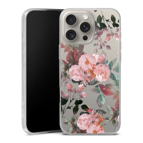 Coque souple iPhone 16 Pro Max en silicone transparent avec imprimé floral