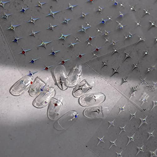 5D Nail Art Sticker Embossed Shiny Star Decal Stick Tip with Diamond for Salon DIY Acrylic Nails Design 3Sheets (White Moon Star)