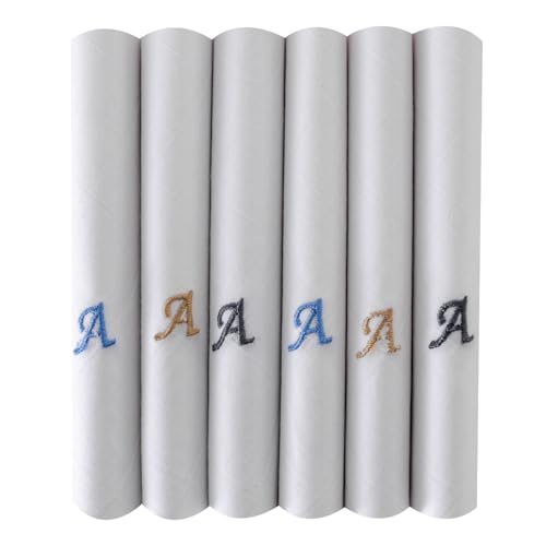 Image of Bonjour Men's White Cotton Handkerchief With Alphabet (A to Z) Initial (Pack of 6)