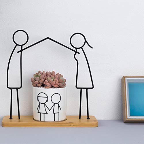 YARNOW Vaso de flores criativo, mini vasos de cerâmica com estatueta abstrata de ferro para pais e f
