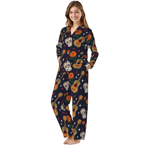 Image of Women'S Long Sleeve Pajama Set Soft Loungewear Button-Down Top & Elastic Waist Pants S- 2XL