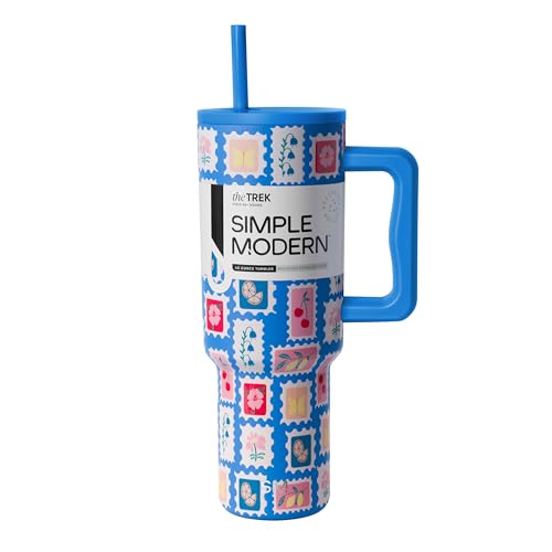 Image of Simple Modern 40 oz Trek Tumbler with Handle and Straw Lid | Cup Holder Friendly Insulated Stainless Steel Travel Mug | Stamps