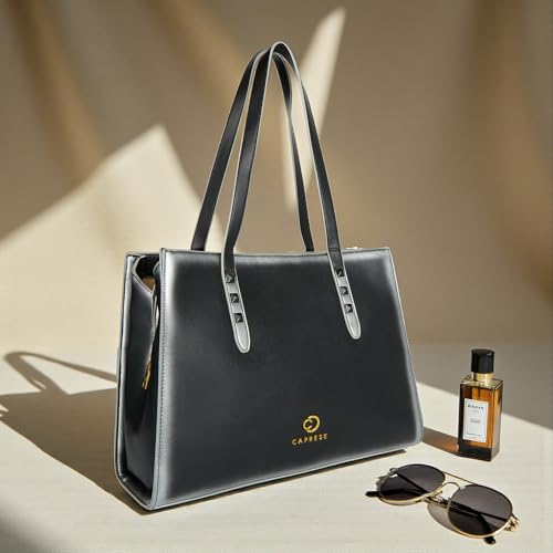 Image of Caprese Dee Large Laptop Compatible Tote Bag for Women with Multi Compartments | Stylish Shoulder Bag with Premium Metal Letter Logo | Perfect for Daily Use Work, Office & Professionals