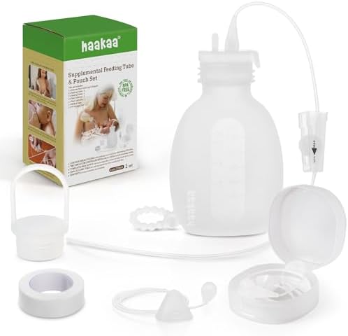 haakaa Supplemental Feeding Tube & Pouch Set, Baby Supplemental Nursing System, SNS Breastfeeding System, Food Grade Silicone, New Upgraded Design with Dual Tube Flow Control