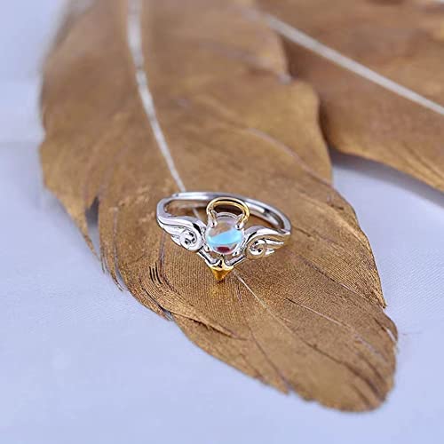 Angel Demon Wing Rings For Couple Lover, Fashion Adjustable Classic Angel Demon Moonstone Ring Set, Open Hypoallergenic Statement Promise Wedding Engagement Band Ring Jewelry Gifts for Couples Women2