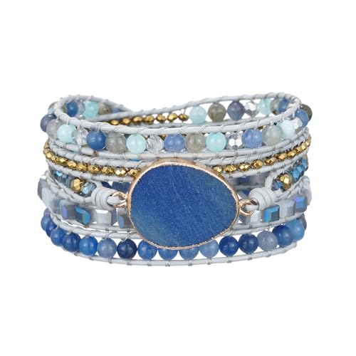 Image of Plumiss Women Boho Handmade Natural Stone Crystal Leather Bead Wrap Bracelets Collection