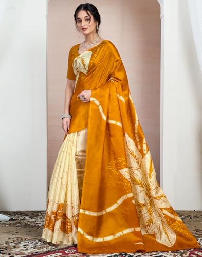 Image of SIRIL Women's Cotton Printed Saree With Unstitched Blouse Piece
