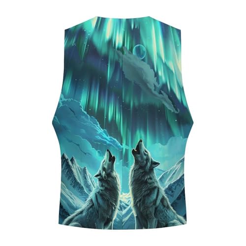 Wolves Howling Northern Lights Novelty Men's Suit Vest Casual Formal Dress Vests Business Waistcoat4