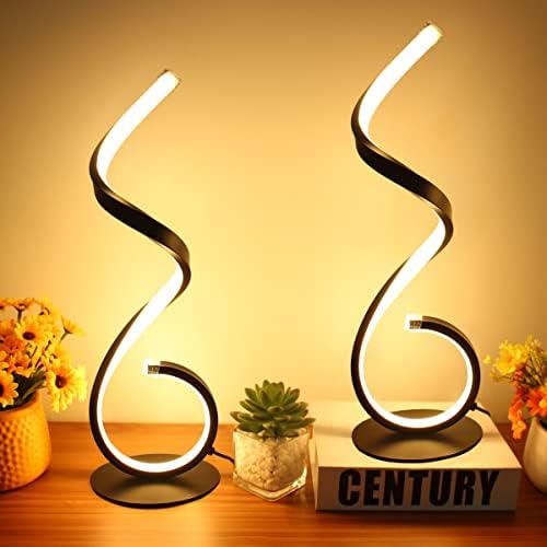 LENIVER Spiral LED Table Lamp Set of 2, 10W 3 Colors Dimmable Modern Bedside Lamp, Unique Nightstand Lamps Desk Lamp Reading Lights for Living Room, Bedroom, Office, Kids Room - Black