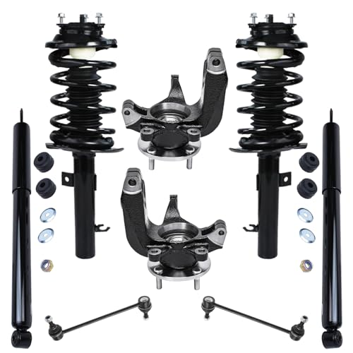 Image of Detroit Axle - 8pc Front Steering Knuckles Kit for 2006 2007 Ford Focus, 2 Struts & Coil Spring 2 Sway Bars 2 Steering Knuckles & Wheel Bearing Hubs 2 Rear Shock Absorber Replacement Suspension