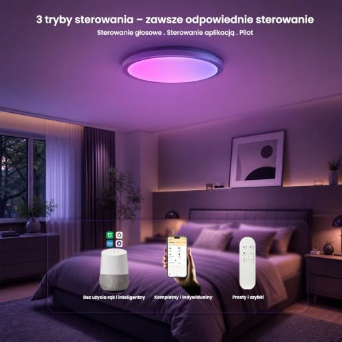 Yeelight Inteligentna lampa sufitowa LED RGB Ceiling Lights biurowa lampa sufitowa, 60 W, 3800 lumenów, 2700-6500 K, ściemniana lampa, "zrób to sam", kompatybilna z Alexa, do salonu, sypialni, kuchni