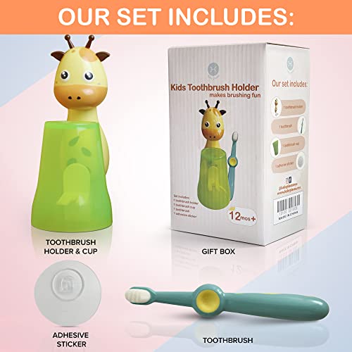 Kids Toothbrush Holder Wall Mounted - Giraffe Ultra Soft Bristle Toothbrush For Kids Wall Mount Toothbrush Holder | Hanging Toothbrush Holder | Tooth Brushing Holder - Kids Toothbrush Holder #TOP3