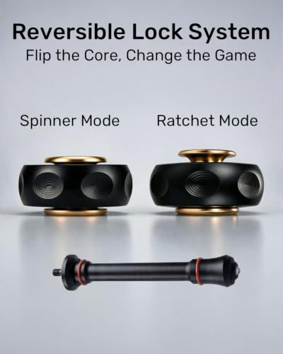 MIXTRYS 3-in-1 Metal EDC Fidget Toy - Ratchet Ring, Fingertip & Handheld Spinner, CNC Machined Reversible Brass Bearing Lock, Aluminum Ring & Handheld Stick, Stress Relief Gadget for Adults - Image 3