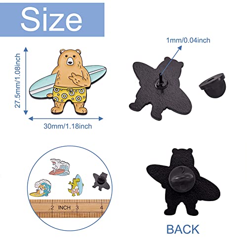 Image of Cheriswelry 8Pcs Animal Theme Enamel Pins Cartoon Bear Goat Turtle Dog with Surboard Lapel Pins Cute Animal Brooch Pins 23-31mm for Clothes Bags Backpack Hats Decoration