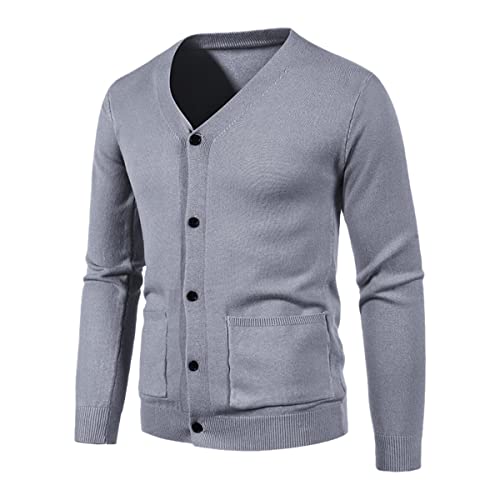 Cardigan tricot homme manches longues gilet gris décontracté chic