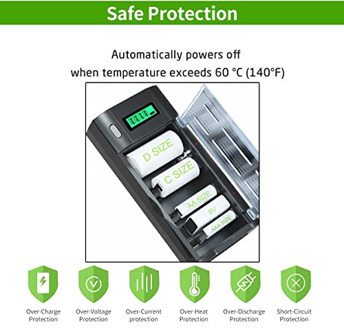Palowextra Premium Rechargeable D Cell Batteries With Charger, 6 Pack 1.2V Nimh D Size Batteries With Universal Battery Charger For Aa Aaa 9V D C Rechargeable Batterie (D Size) #TOP1