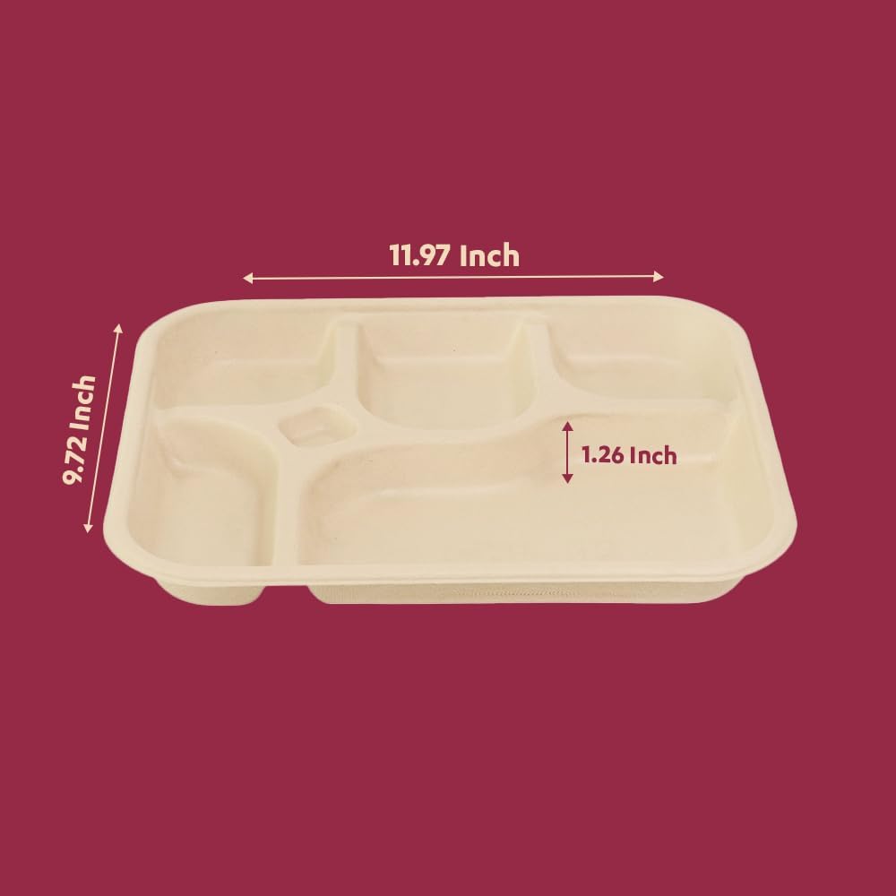 CHUK 5 Compartment Heavy Duty Compostable Plates, 25 Pack, 12 x 9.5 Inch image 3