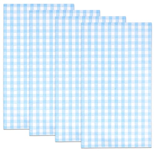 100 Blue Gingham Guest Napkins Disposable Paper Pack Light Blue & White Checkered Plaid Dinner Hand Napkin For Picnic Bbq Grilling Bathroom Wedding Birthday Party Baby & Bridal Shower Decorative Towel #TOP3