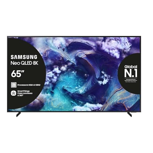 Samsung Neo QLED 8K Vision AI Smart TV 65'' QE65QN900FTXZT Mini LED, NQ8 AI Gen3 Processor, 8K AI Upscaling, Glare Free, Dolby Atmos & OTS Pro, Metal Frame Design, PACCHETTO INTRATTENIMENTO, 2025