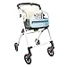 KMINA Narrow Walker for Small Spaces, Foldable Walker with Tray and Basket, 4 Wheels and Brakes, Lightweight Indoor Rollator for Seniors, Blue, PRO Model