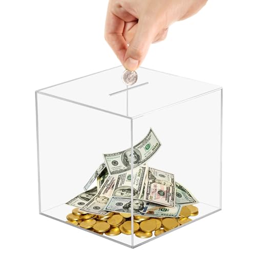 Clear Acrylic Money Box Square Money Box Acrylic Square Savings Box for Adults Kids Must Break to Open AcrylicPiggy Bank(12 x 12 x 12cm)