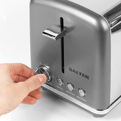 Salter EK4326GUNMETAL 2-Slice Cosmos Toaster, Defrost, Reheat and Cancel Functions, Wide Slots For Thicker Items, 6 Levels of Variable Browning Control, Removable Crumb Tray, 870 W, Gunmetal gun metal