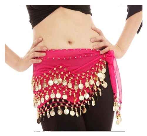 LMDO Magdans kostym höftbälte 98 mynt magdans midjescarf för kvinnor 13 färger tillgängliga, Rosa, En storlek