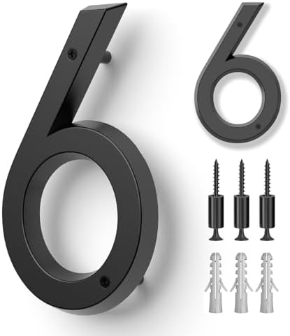 6" Floating House Number for Outside, Metal Modern House Numbers, 3D Modern Mailbox Number, House Address Signs with Nail Kit, Waterproof and Rustproof (6)