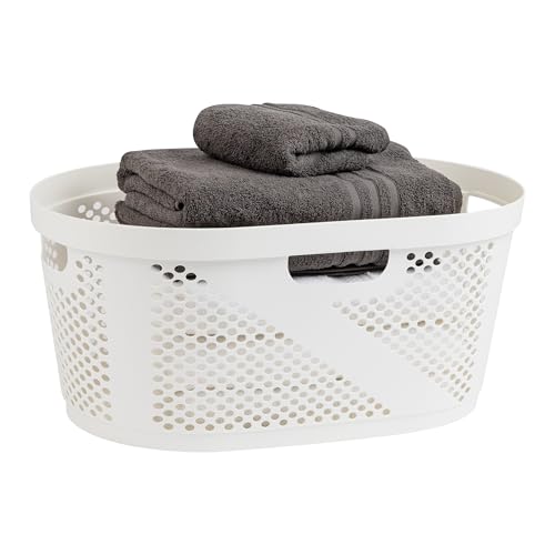 Mind Reader 40L Laundry Basket, Clothes Hamper, Wicker Design, Plastic, 23
