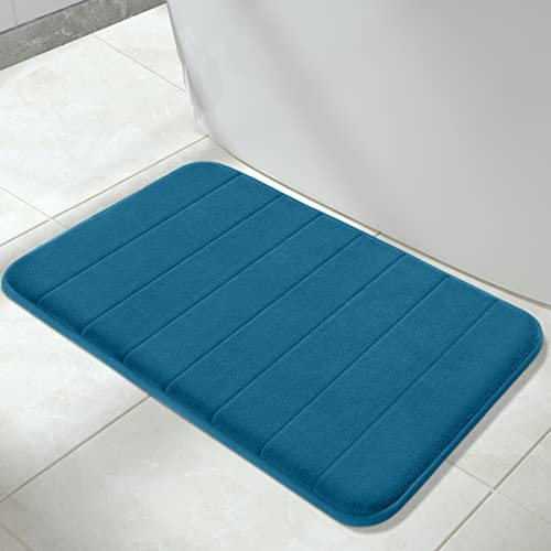 Yimobra Memory Foam Bath Mat Large Size 31.5 By 19.8 Inches, Soft And Comfortable, Super Water Absorption, Non-Slip, Thick, Machine Wash, Easier To Dry For Bathroom Floor Rug, Peacock Blue #TOP2
