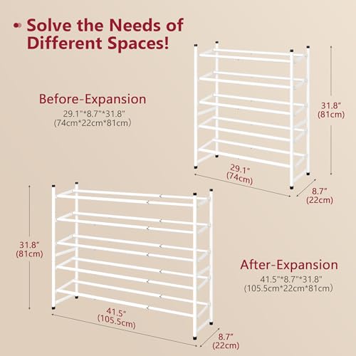Image of Tajsoon Expandable Shoe Rack for Closet 5 Tier, 29 inch-41 inchAdjustable & Stackable Shoe Shelf Storage, Metal Shoe Rack Organizer for Front Door Entrance, Closet, Garage, Entryway, White