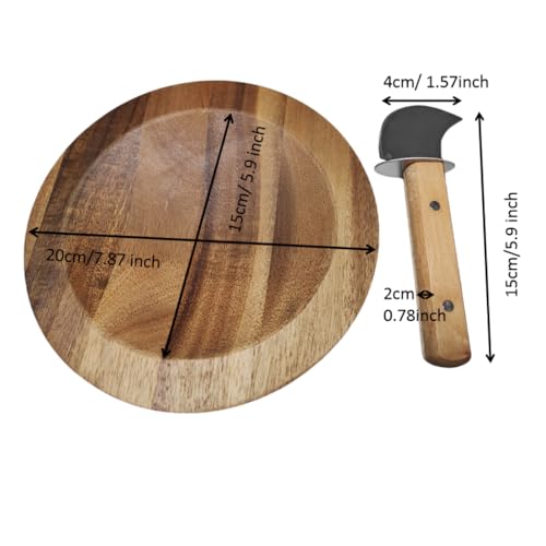 Tabla de cortar redonda de madera 8 pulgadas con cuchillo miniatura 7
