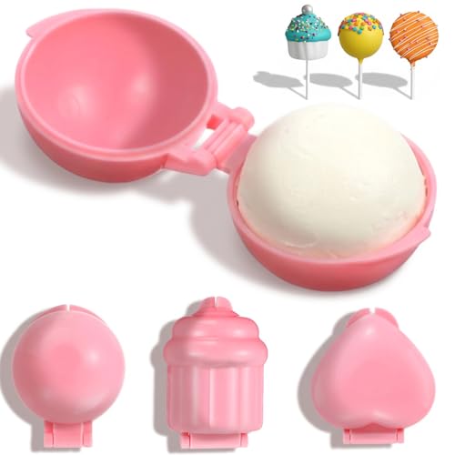 Matwsec 4PCS Cake Pop Molds Set, 3D Cakepop Molds Shapes Round Heart Sphere Cupcake Mold, Cake Pop Mold Cutter and Pusher DIY Mini Cakes Home Baking Tools Birthday Party Wedding Desserts 4 Shapes