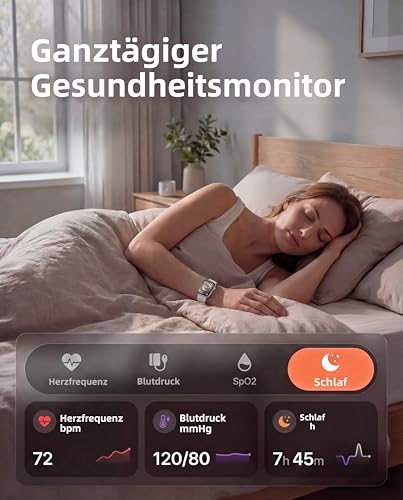 Smartwatch Damen Herren, 1.83" HD Fitnessuhr & Fitness Tracker mit Schrittzähler/Blutdruckmessung/Pulsuhren/Telefonfunktion, Schlaftracker… – Ansicht 2