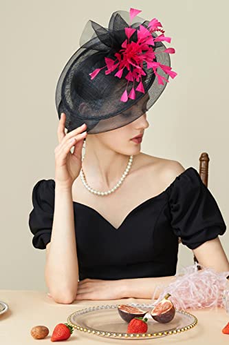 Babeyond Fascinator Hat Veil Feather Fascinators Hair Clip Tea Party Pillbox Derby Hat Fascinator Bridal Wedding Veil A-Black #TOP3