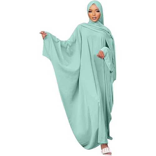 IKADEX Muslim Dress for Women Pakistani Kaftan Abaya Robe + Hijab Arabic Islamic Prayer Clothes Dubai Outfits