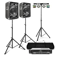 All-in-one DJ setup includes a matched passive PA speaker system with a robust 1500W amplifier, vibrant party lighting bar, durable tripod stands, and professional-grade cables—everything needed for superior sound and visuals. Designed for mobile DJs...