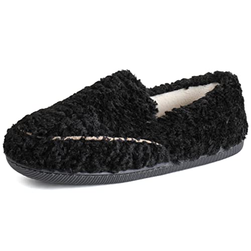 Zizor Women's Furry Faux Fur Slippers with Cozy Memory Foam, Ladies Indoor or Outdoor House Shoes, Dark Black, 8 M UK