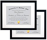 11x14 Black Certificate Document Frame Mat to 8.5x11 2-Pack - Two Frames - Wide Molding - Includes...