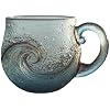 Coastal Beach Waved Glass Mug, 12Oz Artisanal Craft Textured Drinkware Sea Water Cup Sea Lover Mug