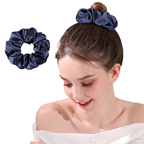 OLESILK Coletero Gordo de Pelo de Seda 100% para Mujeres, Bandas Elásticas para Pelo, Gomas con Buena Elasticidad, 1 Pieza, Azul Marino Cover