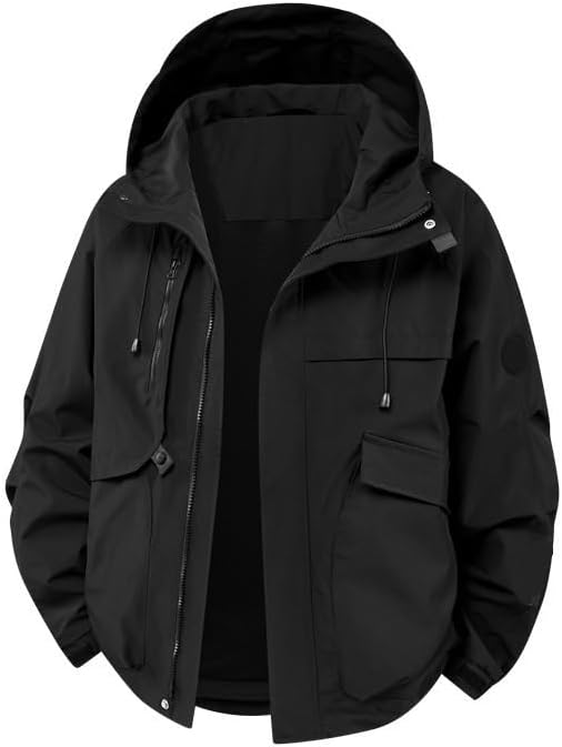Mens Solid Color Waterproof Windproof Hooded Jacket Spring Functional Hiking Outerwear for Men
